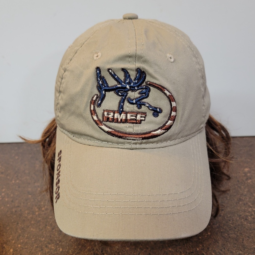 RMEF Sponsor Baseball Cap One Size Beige Outdoor Cap USA Flag Patch Snapback Hat